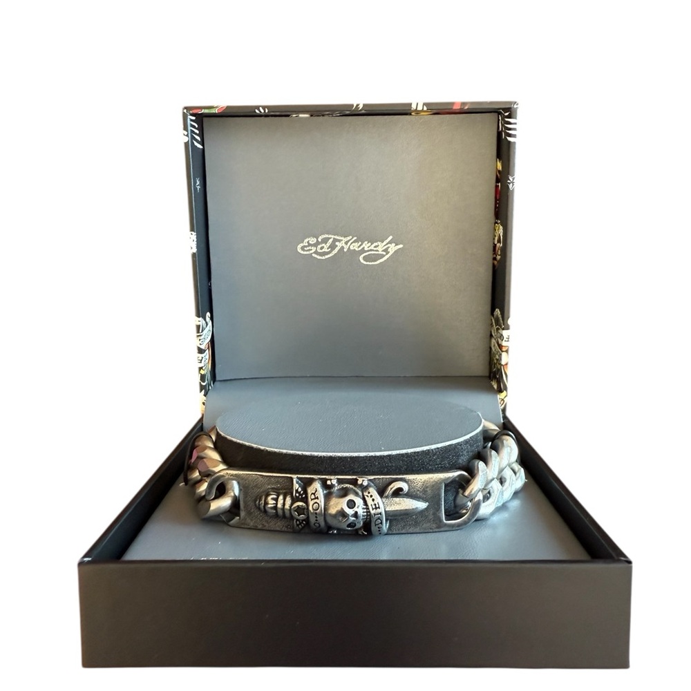Ed Hardy Silver Skull Chain Bracelet